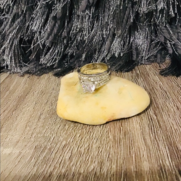 Silver Double Rings Set Shiny Stone For Lover 2 Pcs - Picture 5 of 6